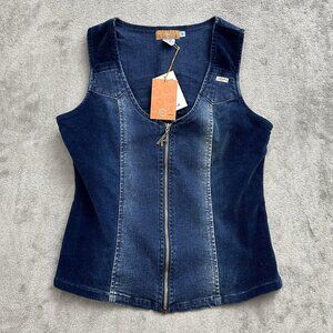 Vintage Karl Kani Vest Womens Medium Denim Jean Zip Up Tupac Y2K Streetwear